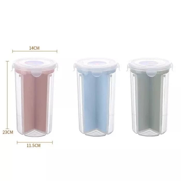 3 Compartment Food Preservation Plastic Container, Large Dry Fruit Box, Air Tight Cereal Jar 3 Compartment Food Preservation Plastic Container, Large Dry Fruit Box, Air Tight Cereal Jar